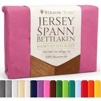 Strauss Home Spannbettlaken Premium 160 g/m² Gekämmte Baumwolle Jersey in Hotelqualität, Gummizug: Rundumgummi, OEKO-TEX®-zertifiziert - Hotelqualität – Formstabil & Langlebig