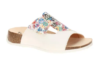 Think 124 MIZZI Damenschuhe Pantoletten Wei? bunt Bl?tenprint Echtleder bequem