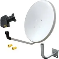 ARLI 60 cm HD Sat Anlage weiss +Twin LNB +Wandhalter 45 cm +2 F-Stecker SAT-Antenne (60 cm, Stahl, Digital 2 Teilnehmer Antenne Weiss UHD 4K)