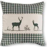 wometo Kissenbezug Landhaus Karo mit Stickerei Herz oder Hirsch, 40x40 cm, OEKO-TEX®, Karo, Herz- & Hirsch-Stickmotiv, Leinen-Look