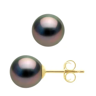 Ohrringe Gelbgold 375 - echte Tahiti-Zuchtperlen halbrund 7,5-8 mm