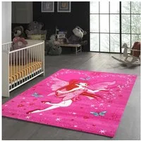 TeppichHome24 Kinderteppich Kinderteppich Zauberfee mit Schmetterlingen, rechteckig, Höhe: 13 mm