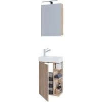 VCM Badmöbel-Set 2-tlg Gäste WC Bad Waschtisch Lumia Spiegelschrank, (Komplett-Set, 3-St., 1x Unterschrank 1x Waschbecken 1x Spiegelschrank), VCM Waschtisch Lumia 129x40x22 cm Holzwerkstoff, Keramik