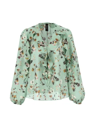 Marc Cain Collections - Blüten-Bluse mit Volants silt green - Gr. - 44