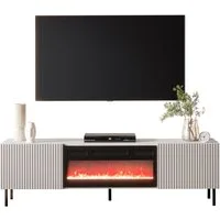 MIRJAN24 TV-Schrank Aruba 2D 181 (mit zwei Drehtüren, Elektrische Kamin) Realistische LED-Flamme, Gehärtetes Glas