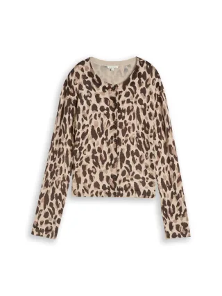 Tom Tailor - Strickjacke mit Animalprint beige/braun - Gr. - M