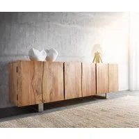 DELIFE Sideboard Live-Edge, Akazie Natur 220 cm 6 Türen Massivholz Baumkante Sideboard