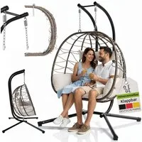 Juskys Hängesessel Aria, Polyrattan Doppelhängesessel, Schaukel mit Gestell & Kissen