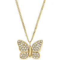 Fossil Kette mit Anhänger Schmuck Geschenk Edelstahl SUTTON Schmetterling, mit Glasstein
