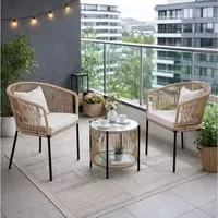 ESTEXO Sitzgruppe Balkonset Gartenset Bistro Set Gartenmöbel Set Outdoor Rope Beige