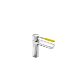 Hewi AQ Waschtischarmatur AQ1.12M1024018 verchromt, Griff senfgelb, rund, Ausladung 159 mm