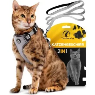 Tierhood Katzengeschirr mit Leine grau S