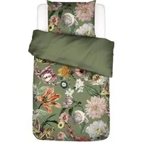 Essenza Bettwäsche Filou Forest Green Satin, Satin, 2 teilig, Blumen, Rosen, Dahlien, Punkte