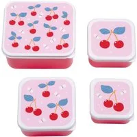 A Little Lovely Company Lunchbox Brotdosen Set 4-teilig Kirschen stapelbare Snackboxen für Kinder