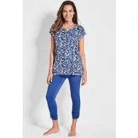 GOLDNER Hausanzug Moderner Strandanzug mit Druck Loungewear mit bedrucktem Shirt und geraffter Leggings
