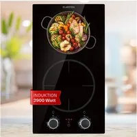 Klarstein Induktions-Kochfeld Kochheld Doppel-Induktion 2900W 2 Zonen 9 Stufen Drehregler Glas, Einbau-Induktionsfeld Domino mit Glaskeramik Touch & Booster mobil