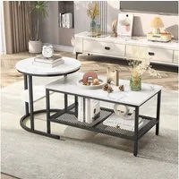 Furnishings Home Couchtisch rund Kaffeetisch Beistelltisch Satztische 2er Set, Große Werbung (2-St., Zweiteiliges Set), 2tlg. mit Marmormuster 80x46cm+52x51cm