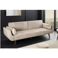 riess-ambiente Schlafsofa DIVANI 220cm champagner beige/braun - Samt, Walnussholz, inkl. Kissen, Einzelartikel 1 Teile, Retro 3-Sitzer mit Bettfunktion - ideal für Wohn- und Schlafzimmer