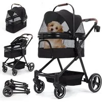 GarveeMore Hundebuggy Faltbarer 3-in-1 für Kleine Hunde & Katzen bis 15kg, Hundewagen mit Sicherheitsleinen, Stoßdämpfung,Netzfenstern&Stauraum