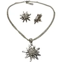 Alpenflüstern Ketten-Set Trachtenschmuck-Set Trachtenkette und Ohrstecker Strass-Edelweiß (antik-silber-farben), - Damen-Trachten-Schmuck, Trachtenset Dirndl-Kette und Trachten-Ohrringe
