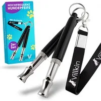 Villkin Hundepfeife, Trainingspfeife, Signalpfeife, Tierpfeife, Hochfrequenzpfeife, (2-St), 2 Hundepfeifen, 1 Halsband