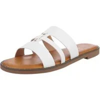 Ital-Design Elegante Damen-Sandalen aus veganem Material, beige Pantolette (89368551) Blockabsatz Pantoletten in Weiß