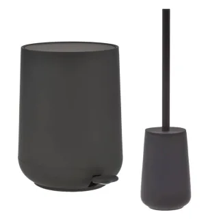 Bad-Accessoires Nova One Set 2tlg schwarz | Zone Denmark Monochrome Design-Kombi aus Soft-Touch Kosmetikeimer und Toilettenbürste aus Steingut fürs Ba