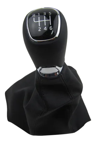Original Leder Schaltknauf Schaltmanschette 6-Gang Schwarz Alu Chrom für VW