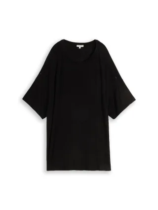 Tom Tailor - Plus Size - T-Shirt mit Turn-Up-Funktion deep black - Gr. - 48