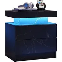 Rutaqian Nachttisch LED Nachttisch Schrank Lichter mit 2 Schubladen für Schlafzimmer, Nachttisch Moderne Ende Seite, 50x53x36cm