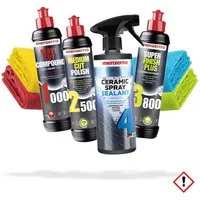 menzerna Heavy Cut, Medium Cut, Super Finish, Ceramic Spray, 4 Poliertücher Autopolitur (Polierset), Autopolitur - Komplett Set - Polierset