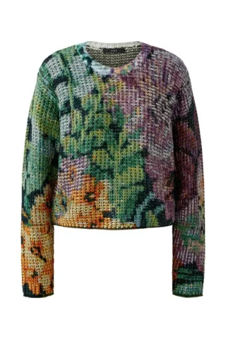 Oui - Pullover mit Blumenmuster pink - Gr. - 40