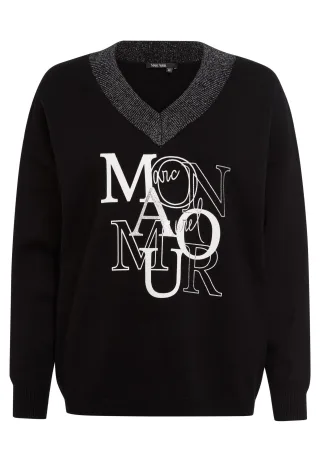 Marc Aurel - Pullover mit Motto-Print black varied - Gr. - 44