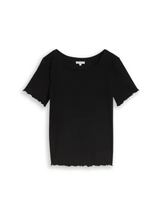 Tom Tailor - T-Shirt mit Rippstruktur deep black - Gr. - L