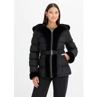 bonprix Steppjacke eleganter Look, mit Kapuze und Fellimitat, Winterjacke