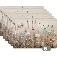 MuchoWow Platzset Blumen - Rosa - Modern - Beige, (6-St), Platzsets, Tischset, Abwaschbar, Tischsets, Platzdeckchen