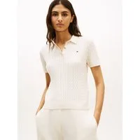 Tommy Hilfiger Poloshirt CO CABLE POLO-NK SS SWEATER mit Zopfmuster, Regular Fit