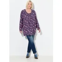 Ulla Popken T-Shirt Shirt Zierfalten A-Linie Carree-Ausschnitt Langarm