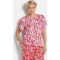 GOLDNER Klassische Bluse Viskosebluse mit Tulpenärmeln Schlupfbluse mit Rundhals mit Schlitz, Gummibund und Halbarm