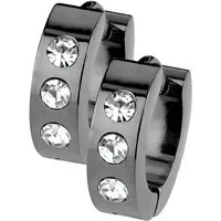 Taffstyle Paar Creolen Ohrringe 1 Paar Creolen mit 3 Kristallen Schwarz (zum Geburtstag Weihnachten Valentinstag), Ohrringe Creolen Frauen Damen Schmuck Geschenke Muttertag Valentinstag