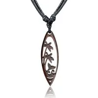 viva-adorno Kette mit Anhänger Halskette mit Holzanhänger im Surfbrett Design 4 Motive, verstellbare Baumwollkette 40–80 cm Welle Palme Mandala Spirale