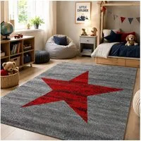 Vimoda Teppich Wohnzimmer Stern Muster Rot, Rechteckig, Läufer Rot Stylish Jugendzimmer Kurzflor