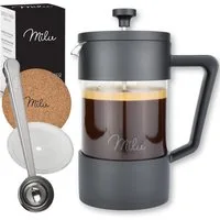 Milu French Press Kanne, 600l Kaffeekanne, Kaffeebereiter, Kaffeepresse, Kunststoff/Glas, Schwarz