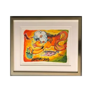 Frank Zander Original Aquarell " Shopping Fisch" 2018