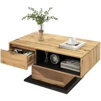 Merax Couchtisch aus Holz mit Schublade, Wohnzimmertisch, altholz-Optik Beistelltisch mit versteckem Stauraum