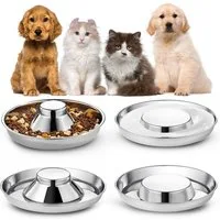 BlingBin Napf Edelstahl-Welpennäpfe–25,3cm Welpen-Futterspender Langsame Futternäpfe, 4er Set Edelstahl-Futterschalen & Wasserschalen, Futter Fütterung Entwöhnung für Kleine Mittlere Große Hunde Haustiere