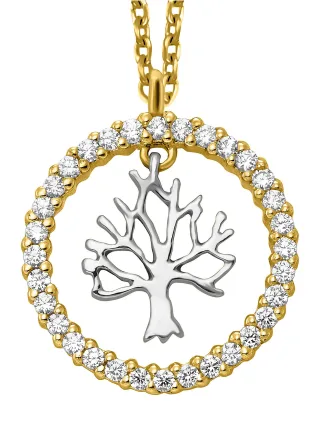 Julie Julsen Anhänger mit Kette 925/- Sterling Silber rhodiniert/vergoldet Lebensbaum Zirkonia