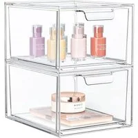Refined Living Organizer 2er/4er/6er Set Stapelbare Acryl Make-up Organizer mit Ausziehgriffen (Acryl Aufbewahrungsschubladen, Kosmetik Organizer, Stapelbare Schubladenbox, Staubdichte Schubladen, Multifunktionale Aufbewahrung, Speisekammer,Transpare