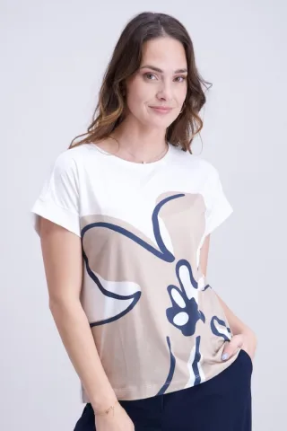 signe nature - Kurzarm-T-Shirt mit grafischem Frontprint beige/weiß - Gr. - 46