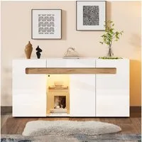 Merax Sideboard Sideboard mit LED, Buffetschrank Anrichte mit Holzoptik (1 St., 140x40x70cm), Kommode mit 3 Türen mit Hochglanzfront, Glasboden & großem Stauraum